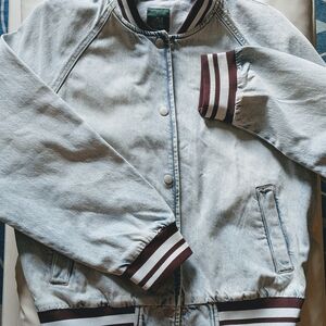 Stylish Denim Jacket with Striped Cuffs